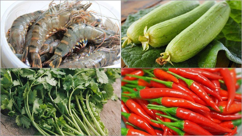 Ingredients for two methods of making stuffed bitter melon with shrimp and meat steamed