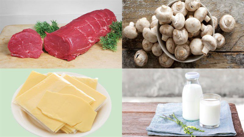 Ingredients for steak with cheese and mushroom sauce