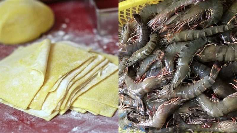 Ingredients for fried wontons with meat filling and fried wontons with shrimp filling