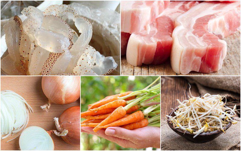 Ingredients for jellyfish salad with pork belly