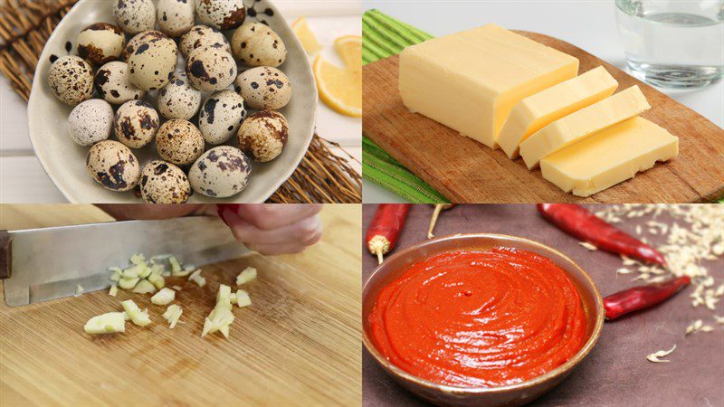 Ingredients for fried quail eggs with butter