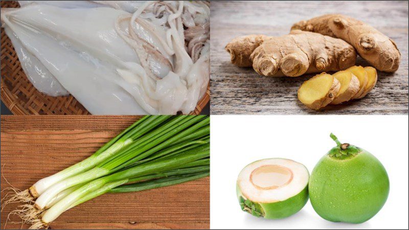 Ingredients for steamed squid with ginger