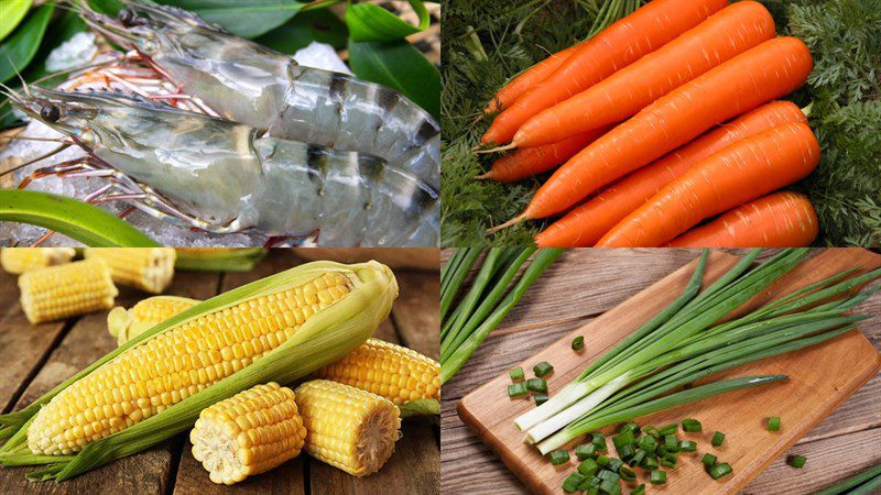 Ingredients for shrimp and vegetable cake