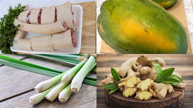 Ingredients for the dish of braised beef tail with lemongrass and papaya