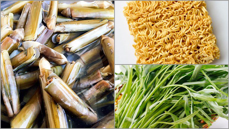 Ingredients for dish 2 stir-fried razor clams with water spinach