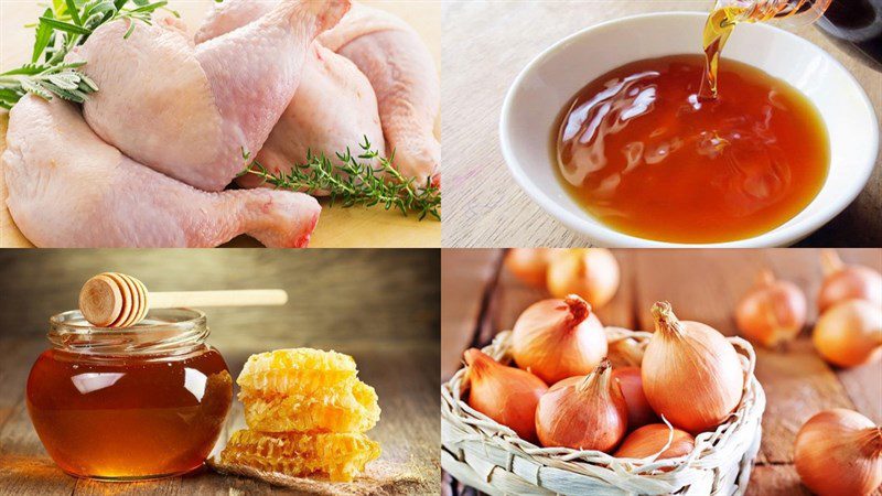 Ingredients for the dish of chicken thighs braised in fish sauce