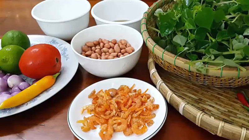 Ingredients for the dish 2 ways to make salad with water lily and dried shrimp and fresh shrimp