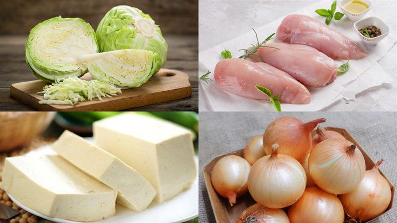 Ingredients for the dish of cabbage wrapped with chicken breast tofu