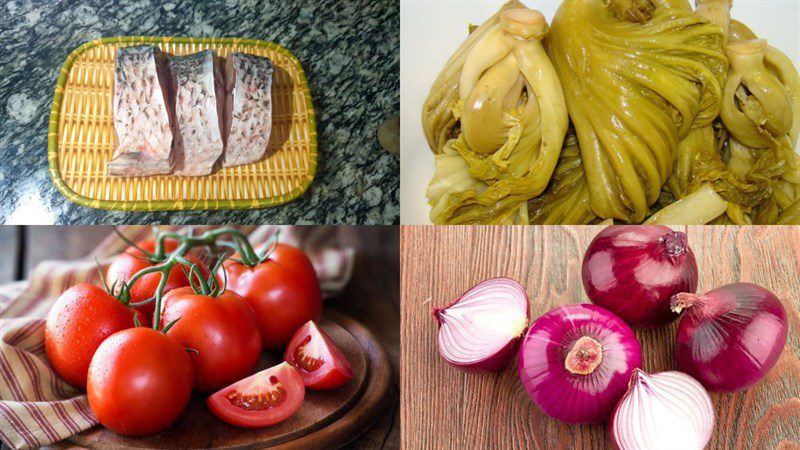 Ingredients for braised fish with pickled mustard greens