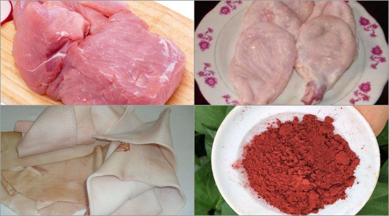 Ingredients for making pig intestine (pâté) dish