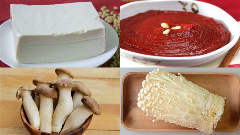 Ingredients for the dish of soft tofu with mushroom sauce