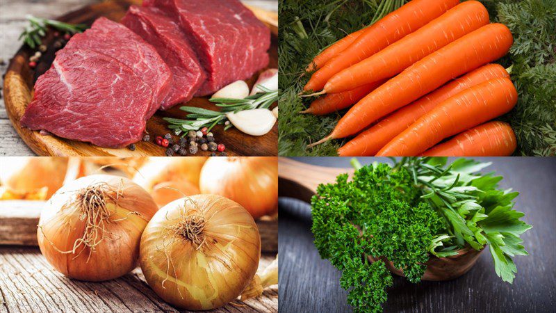 Ingredients for beef stew with carrots