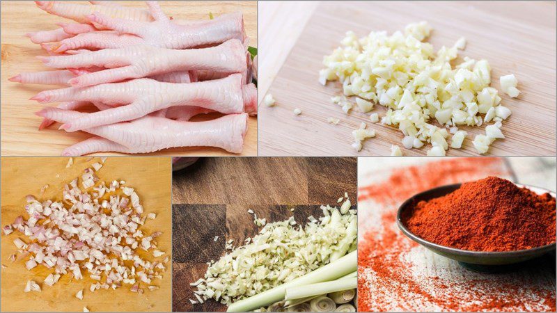 Ingredients for spicy stir-fried chicken feet and lemongrass chili stir-fry