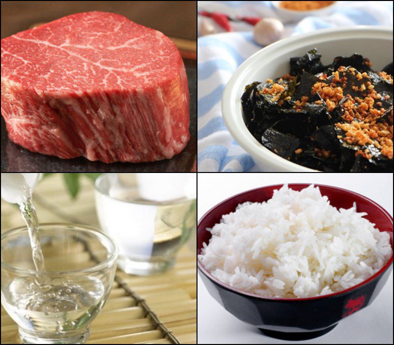 Ingredients for seaweed beef tenderloin rice