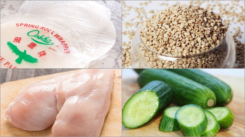 Ingredients for the dish 2 ways to make chicken spring rolls