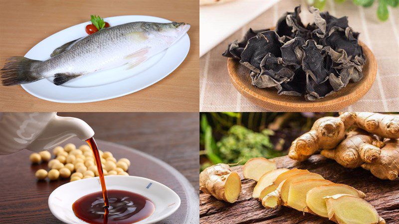 Ingredients for steamed striped bass with soy sauce