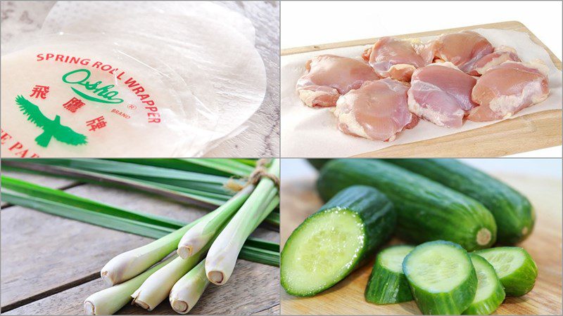 Ingredients for the dish 2 ways to make grilled chicken spring rolls