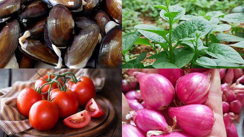 Ingredients for the dish 2 ways to cook clam soup with water spinach