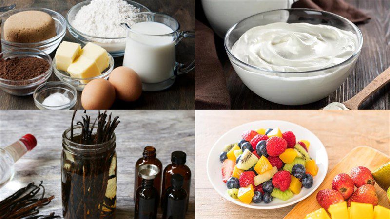 Ingredients for mixed fruit tart in basket and cup shape