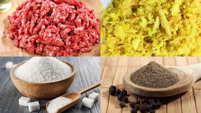 Ingredients for minced meat stir-fried with rhizome