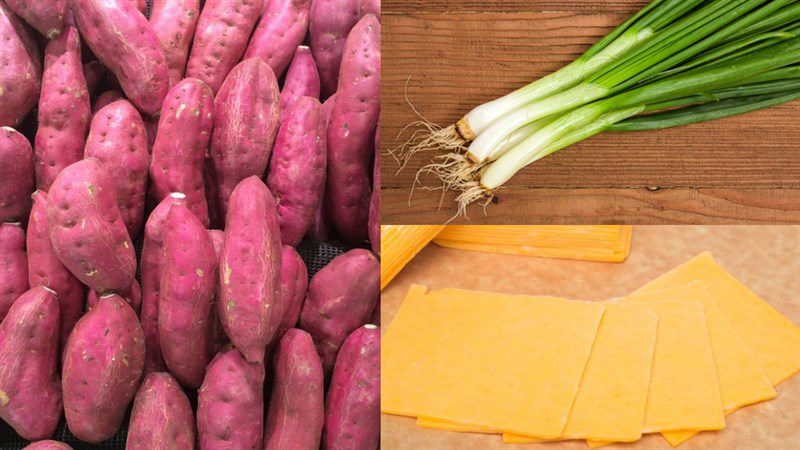 Ingredients for the dish baked sweet potato with onion grease and cheese using an air fryer