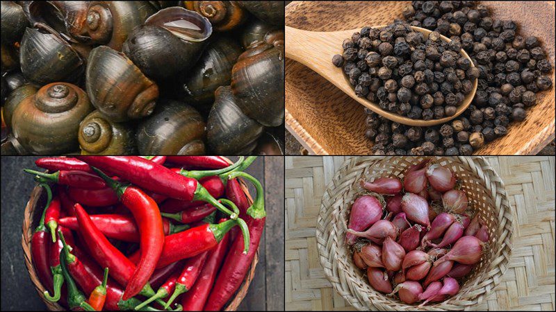 Ingredients for the dish 3 ways to make grilled apple snails with pepper