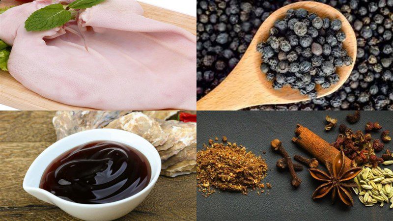 Ingredients for pork ear rolls with five spices