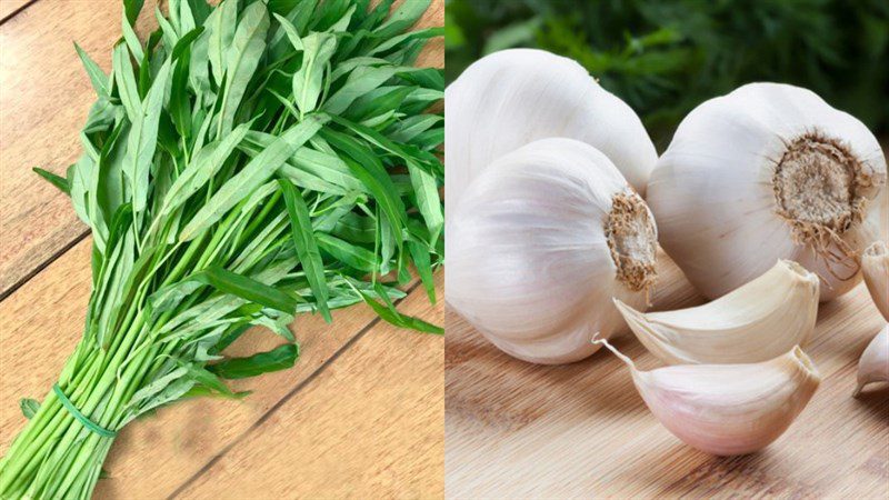 Ingredients for stir-fried water spinach with garlic