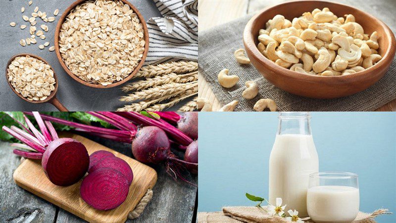 Ingredients for oatmeal milk dish with cashew nuts and beets