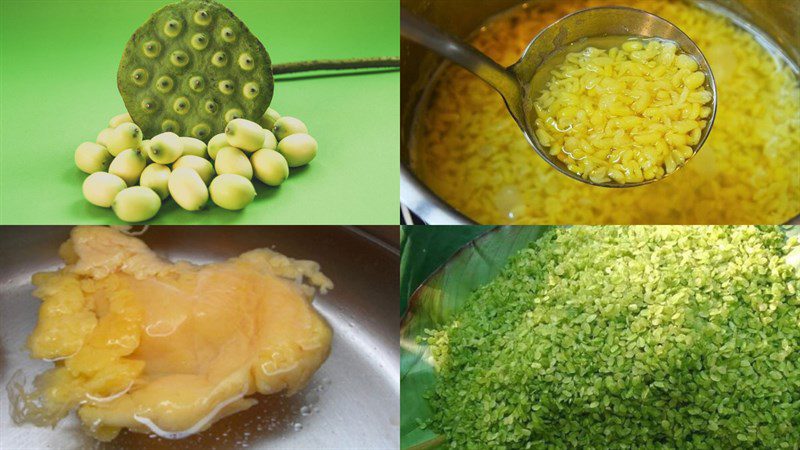 Ingredients for the dish sticky rice with lotus seeds and chicken fat