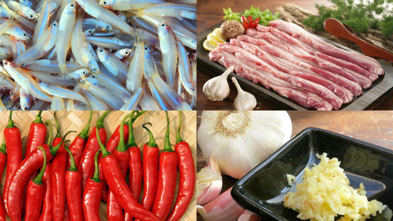 Ingredients for the dish 2 ways to make fried anchovies and pork belly stew