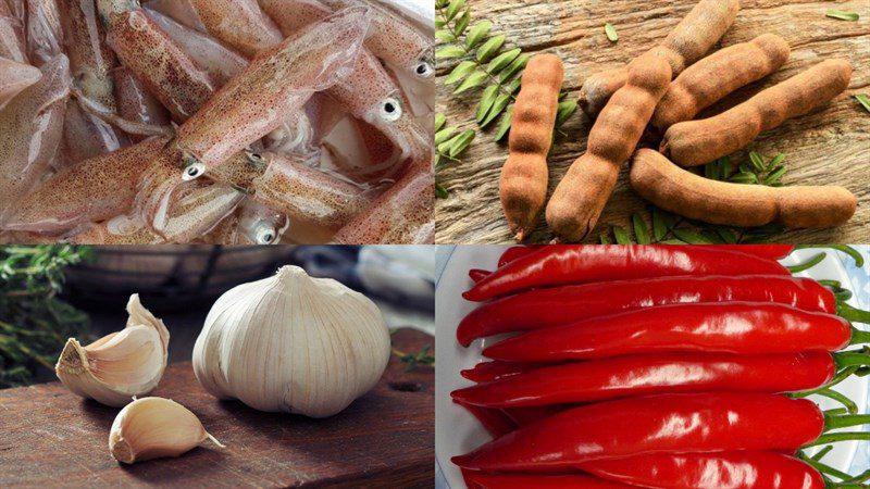 Ingredients for sweet and sour squid dish