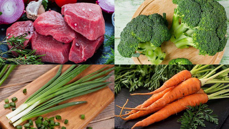 Ingredients for stir-fried broccoli with garlic and beef stir-fry