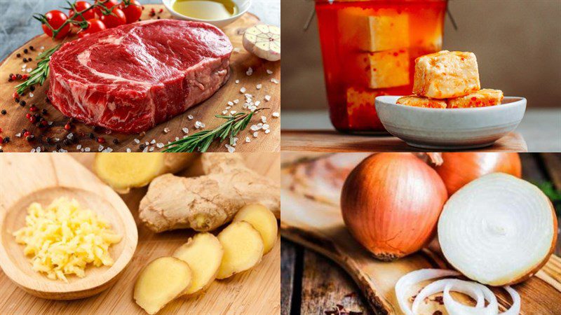 Ingredients for stir-fried beef with satay grilled in an air fryer