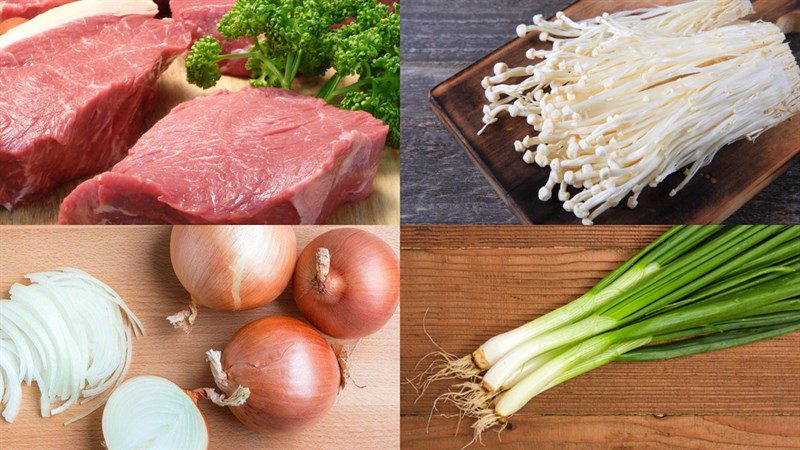 Ingredients for pork stir-fried with enoki mushrooms