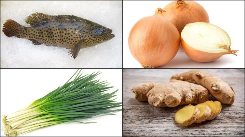 Ingredients for the two ways of making steamed grouper with soy sauce and steamed Hong Kong