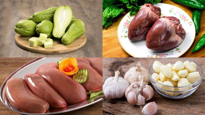 Ingredients for the dish stir-fried chayote with pig heart