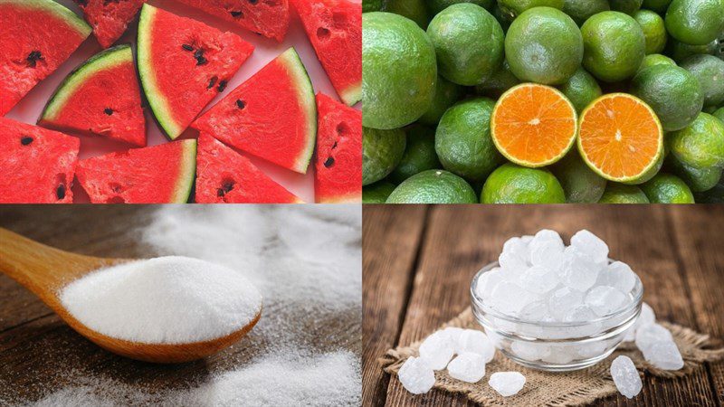 Ingredients for watermelon juice using a blender