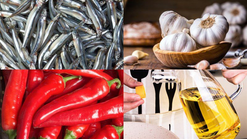 Ingredients for fried anchovies with fish sauce