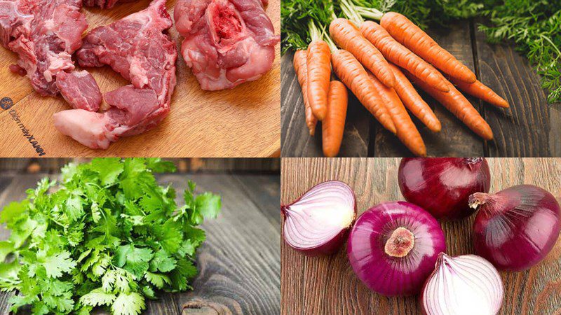 Ingredients for carrot soup with pork bones