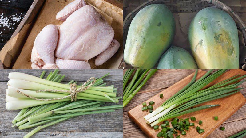 Ingredients for chicken stew with papaya