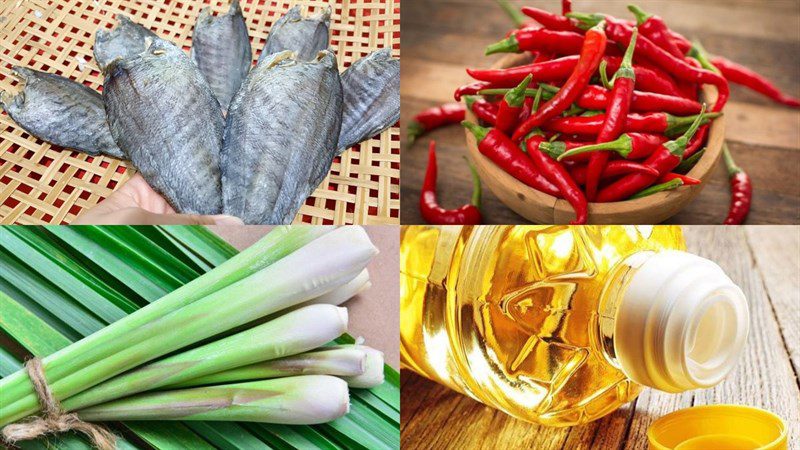 Ingredients for fried snakehead fish with lemongrass and chili