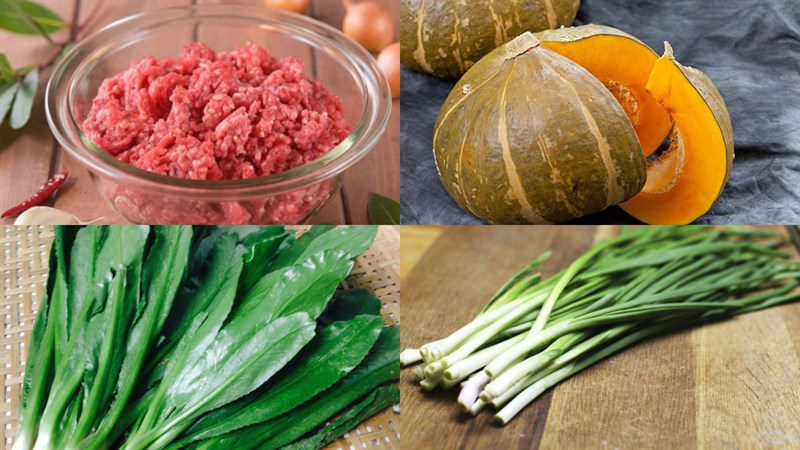 Ingredients for minced pumpkin soup and seaweed