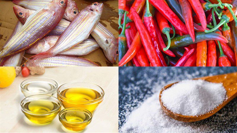 Ingredients for the dish of fried fish with chili salt