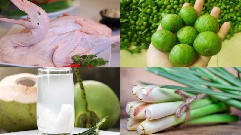 Ingredients for duck braised with Sấu and coconut water