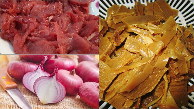 Ingredients for the dish 2 recipes for stir-fried beef with fresh and dried bamboo shoots