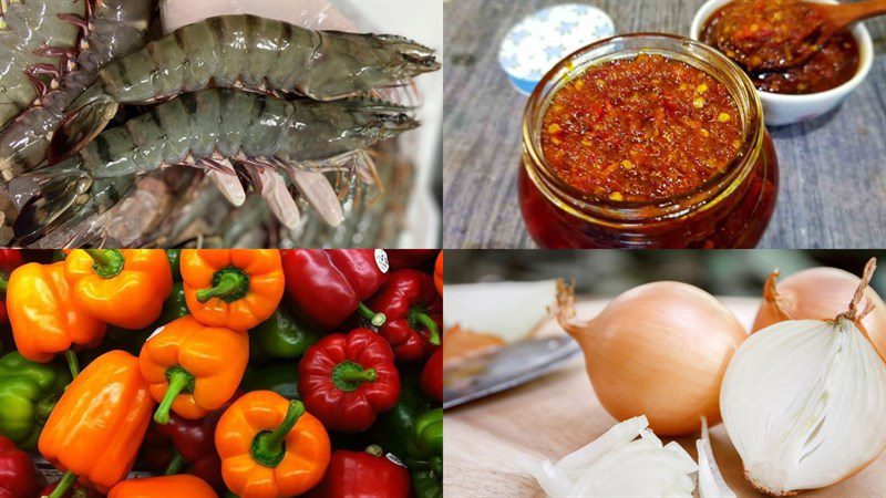 Ingredients for stir-fried shrimp with satay