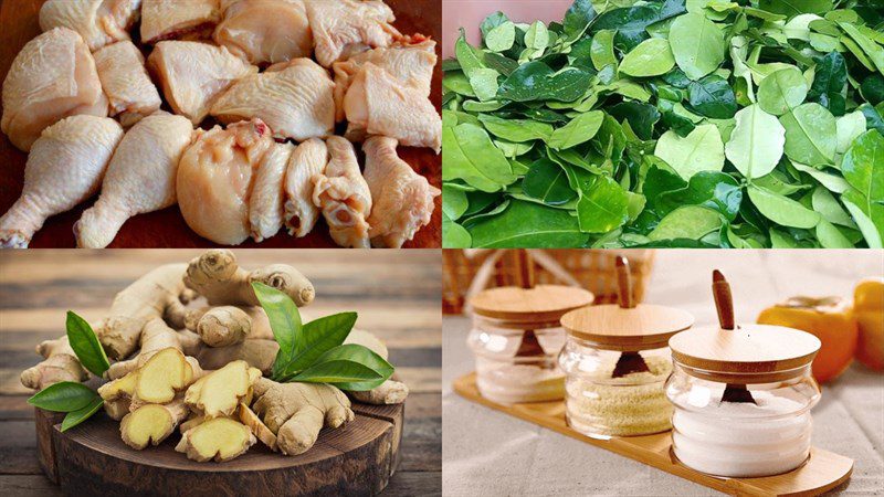 Ingredients for stir-fried chicken with lime leaves