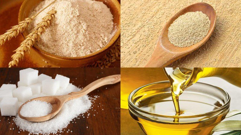 Ingredients for the 2 ways to make oven-baked bread