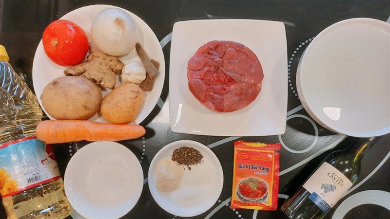 Ingredients for beef stew using a pressure cooker